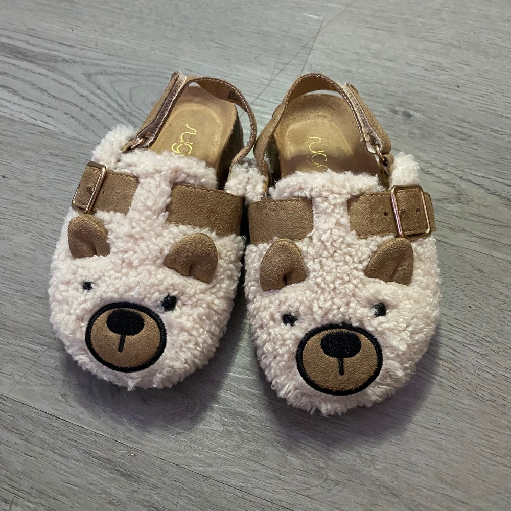 Sugar Bear Faux Shearling Sandals Kids 8 Cream Tan Buckle Strap